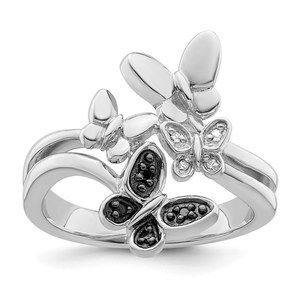 White Night 925 Sterling Silver White and Black Diamond Butterfly Ring